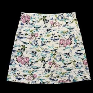 J. Jill mini A Line Cotton Skirt Women's Small Med Tropical Palm Floral Resort